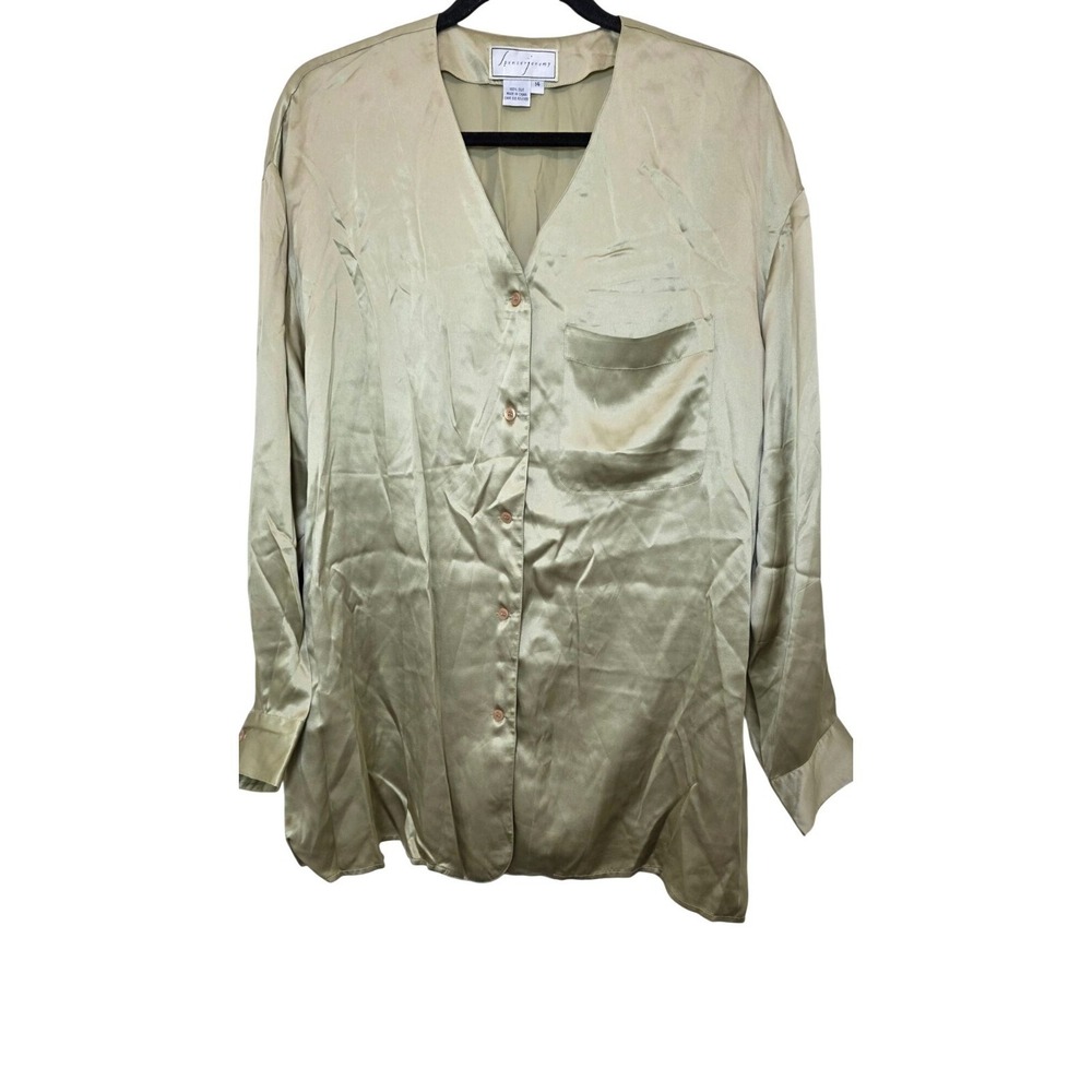 Spenser Jeremy 100% Silk Button-Up Blouse Light‎ Gold Women's 14 Elegant Wear